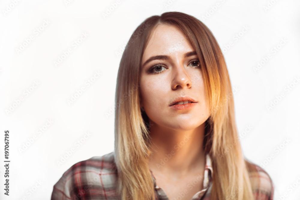 portrait smiling girl on white background in studio portrait smiling girl on white background in studio