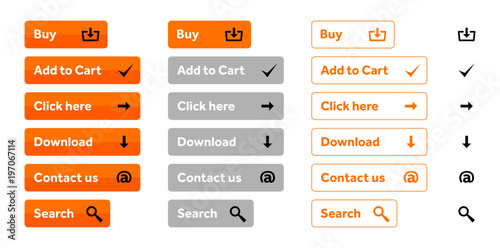 Orange set of web buttons with icons