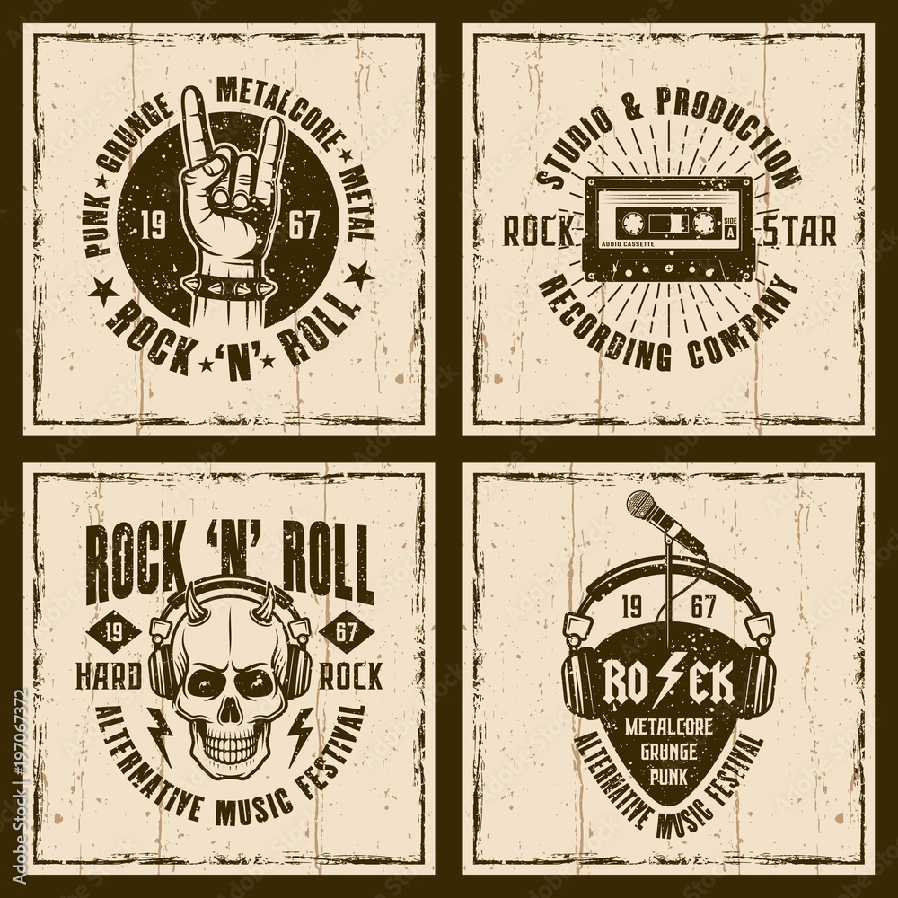 Obraz premium Rock and roll music four vintage style emblems