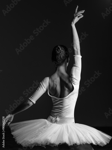 Young beautiful ballerina is posing in studio