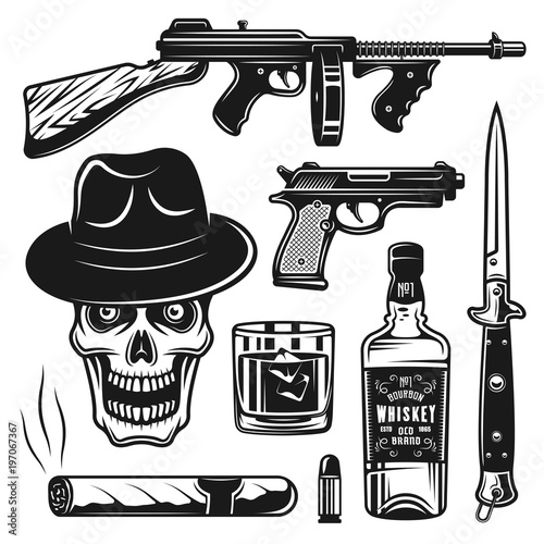Mafia and gangsters set of objects or elements