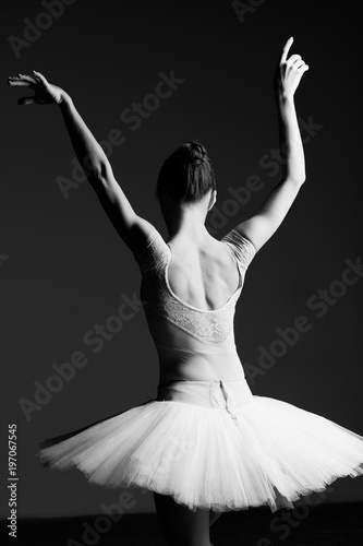 Young beautiful ballerina is posing in studio