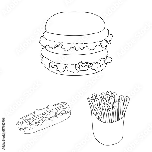 Fast food outline icons in set collection for design.Food from semi-finished products vector symbol stock web illustration.