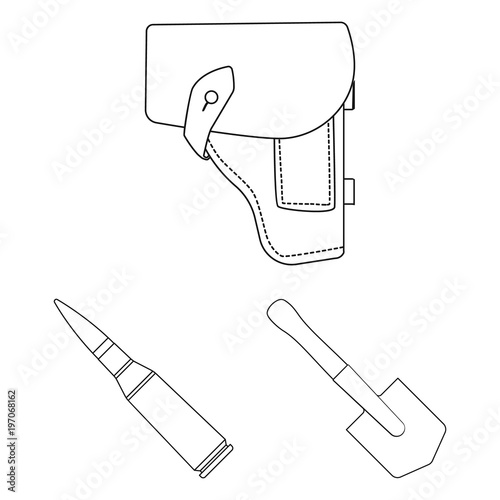 Army and armament outline icons in set collection for design. Weapons and equipment vector symbol stock web illustration.