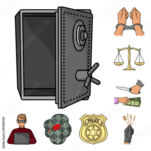 Crime and Punishment cartoon icons in set collection for design.Criminal vector symbol stock web illustration.
