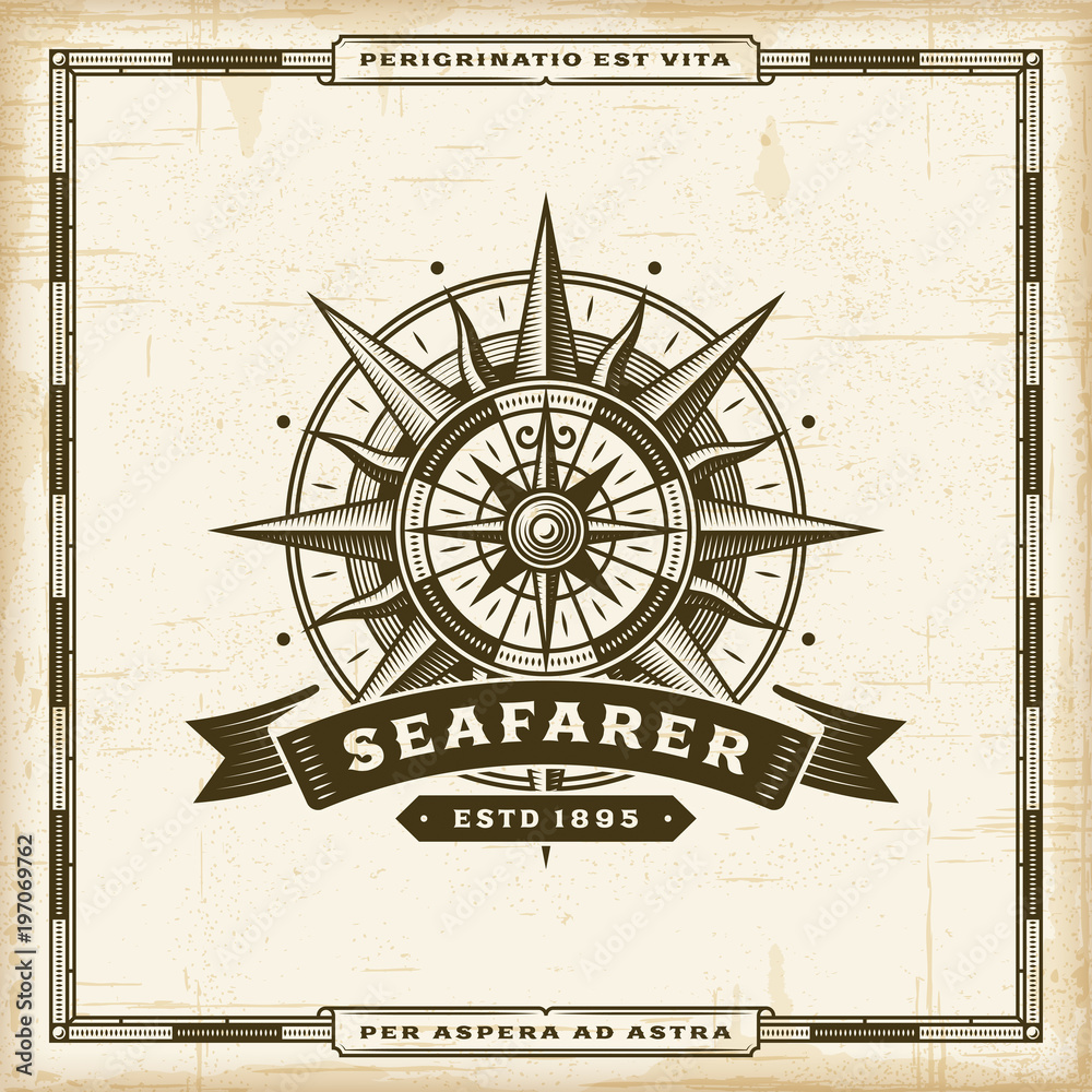 Vintage Seafarer Label. Editable EPS10 vector illustration in retro woodcut style with transparency.