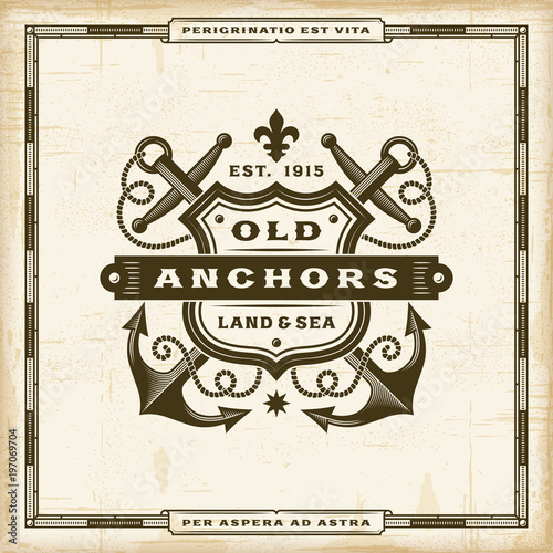 Vintage Old Anchors Label. Editable EPS10 vector illustration in retro woodcut style with transparency.