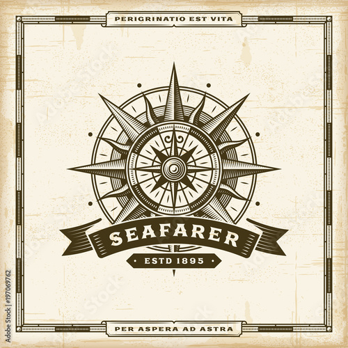 Vintage Seafarer Label. Editable EPS10 vector illustration in retro woodcut style with transparency.