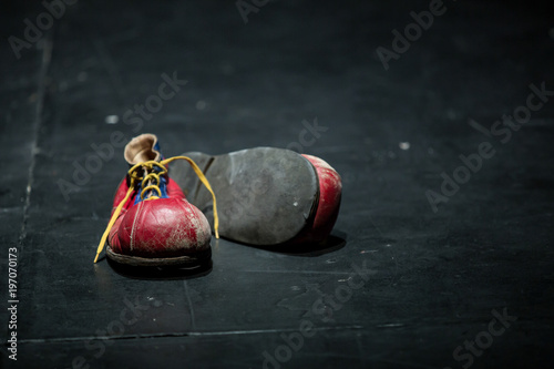 Принти на полотні Clown old red shoes isolated on stage