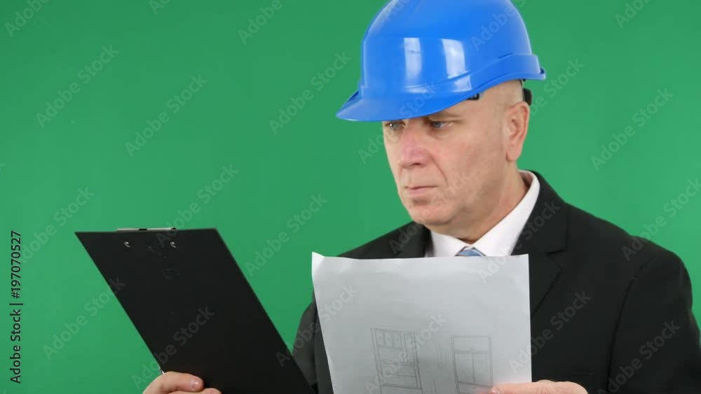 Serious Engineer Take Notes Use Pen Write in Clipboard Serious Engineer Take Notes Use Pen Write in Clipboard