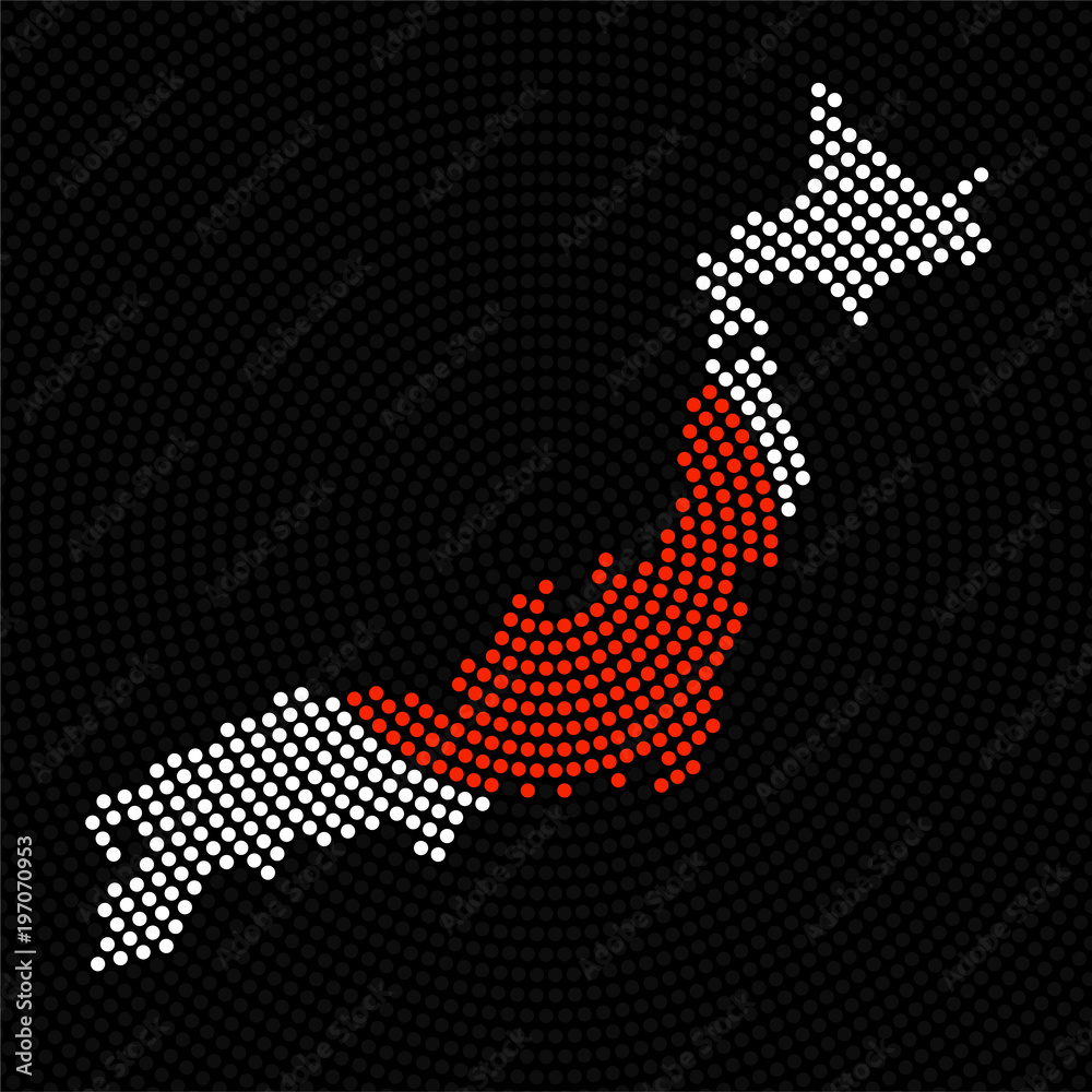 Abstract Japan map of radial dots. Vector