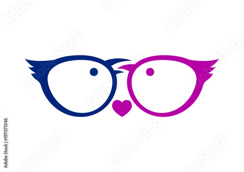 Eyeglasses in shapes of kissing birds.