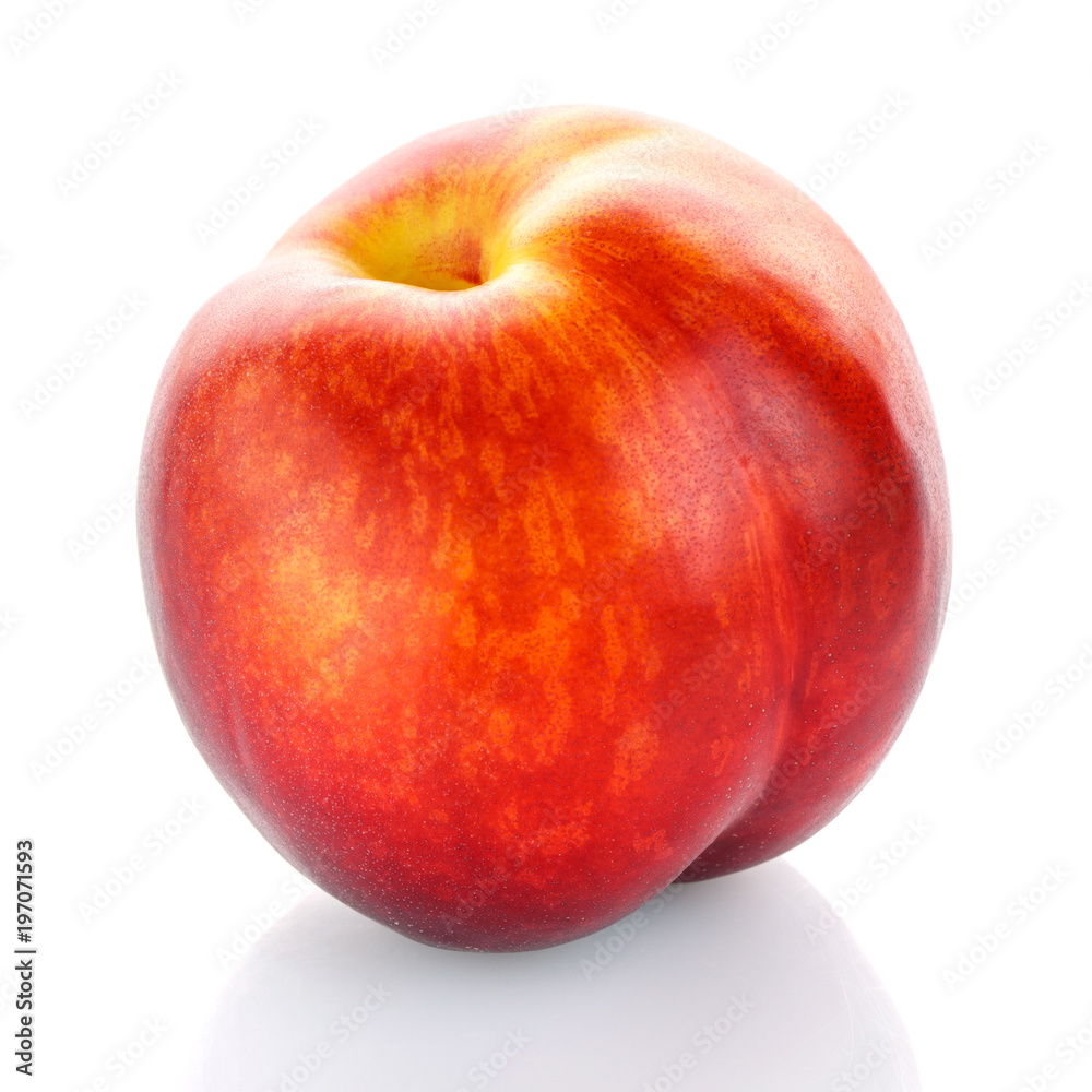 Single red peach fruit isolated on white background.