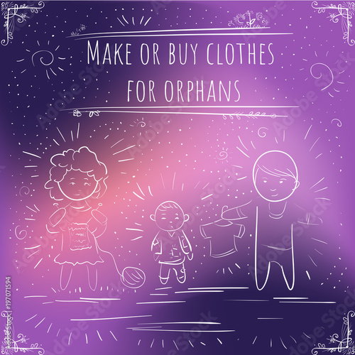 Hundred important reminders - notes -  Make or buy clothes for orphans - Violet and purple gradient background