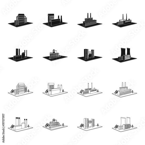 Processing factory,metallurgical plant. Factory and industry set collection icons in black,outline style isometric vector symbol stock illustration web.