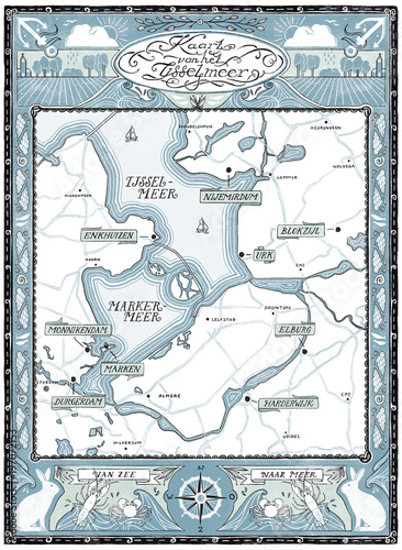 Schilderij op canvas Map of Het IJsselmeer in the Netherlands