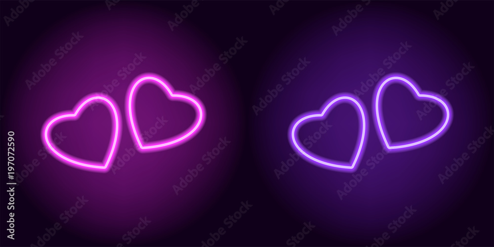 Purple and violet neon pair of hearts Purple and violet neon pair of hearts