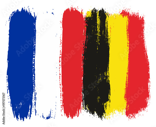 France Flag & Belgium Flag Vector Hand Painted with Rounded Brush