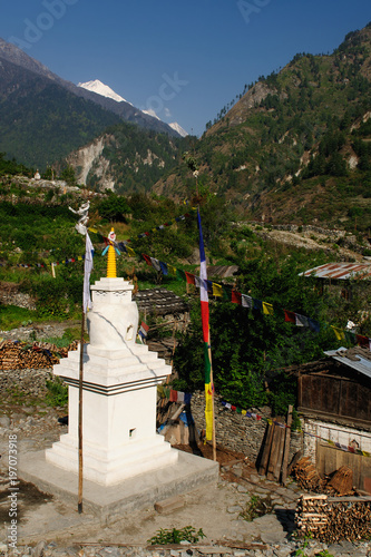 Trek in Nepal. Annapurna cirkut trek. The most beautiful trekking on the Himalaya mountains photo