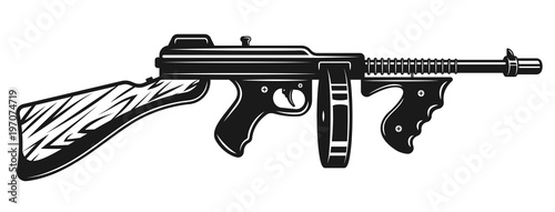 Obraz na plátne Gangster submachine gun monochrome illustration