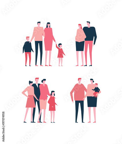 Families - flat design style set of isolated characters