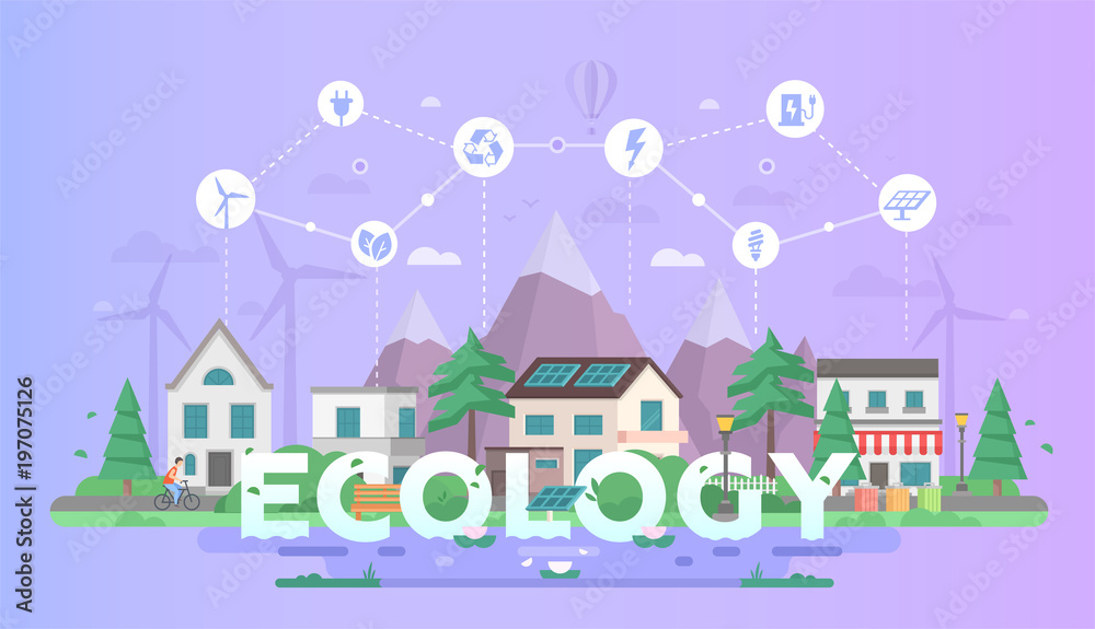 Eco-friendly town - modern flat design style vector illustration