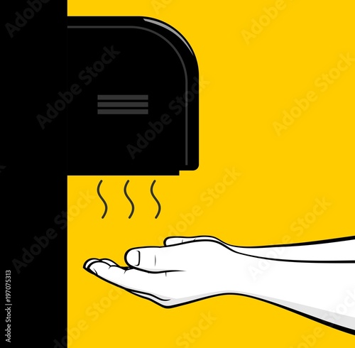 Drying hands in restaurant dryer machine