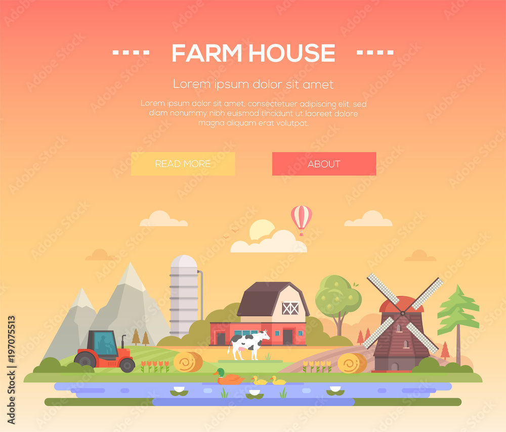 Farm house - modern flat design style vector illustration