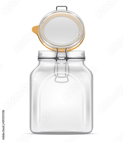 Vector open Bale Square Glass Jar with Swing Top Lid isolated on white background
