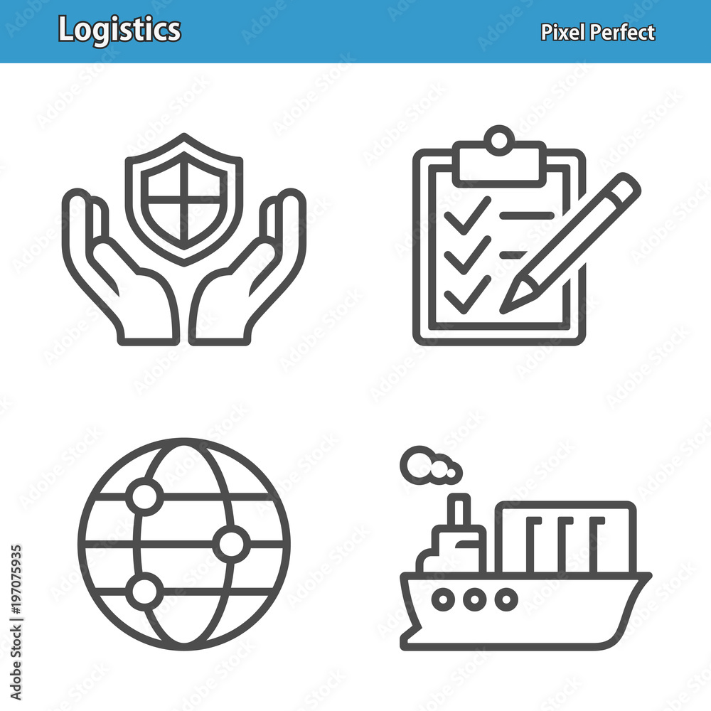 Logistics And Delivery Icons. Professional, pixel perfect icons depicting various logistics, delivery and shipping concepts. EPS 8 format.