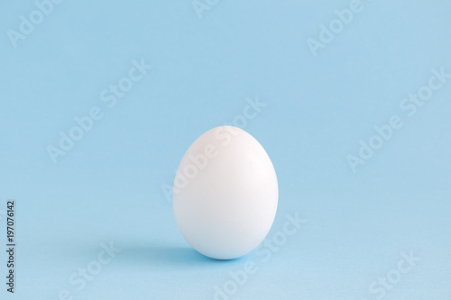 White egg isolated on pale blue background.