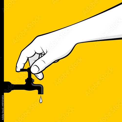 Man hand closing water tap