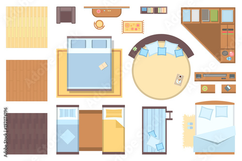 Bedroom elements - set of modern vector objects