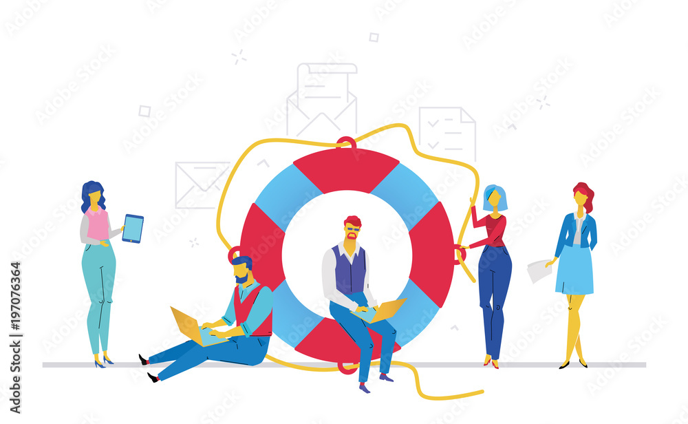 Colleagues help each other - flat design style colorful illustration