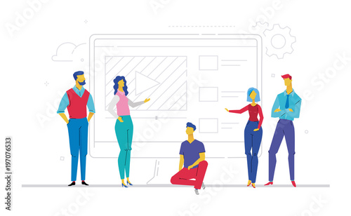 Business team presenting a website - flat design style colorful illustration