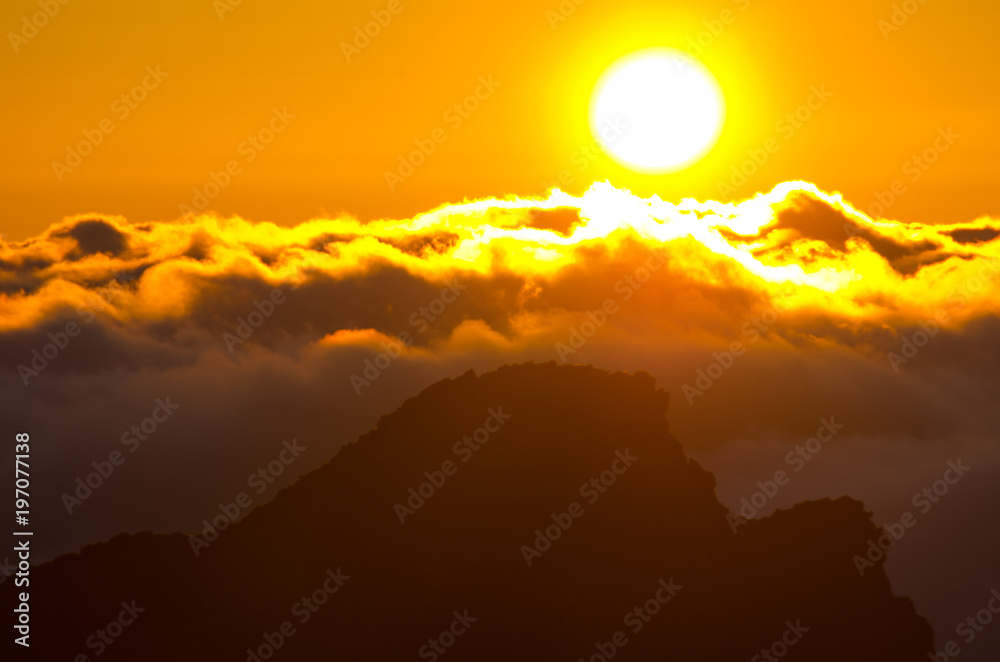 Sunset over Pico Ruivo peak on Madeira island, Portugal Sunset over Pico Ruivo peak on Madeira island, Portugal