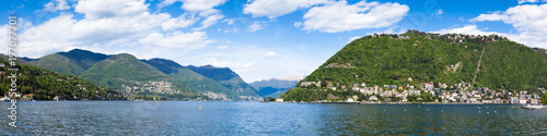 Panoramic view of Como city and lake near Milan in Italy