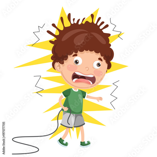 Vector Illustration Of Kid With Electric Shock