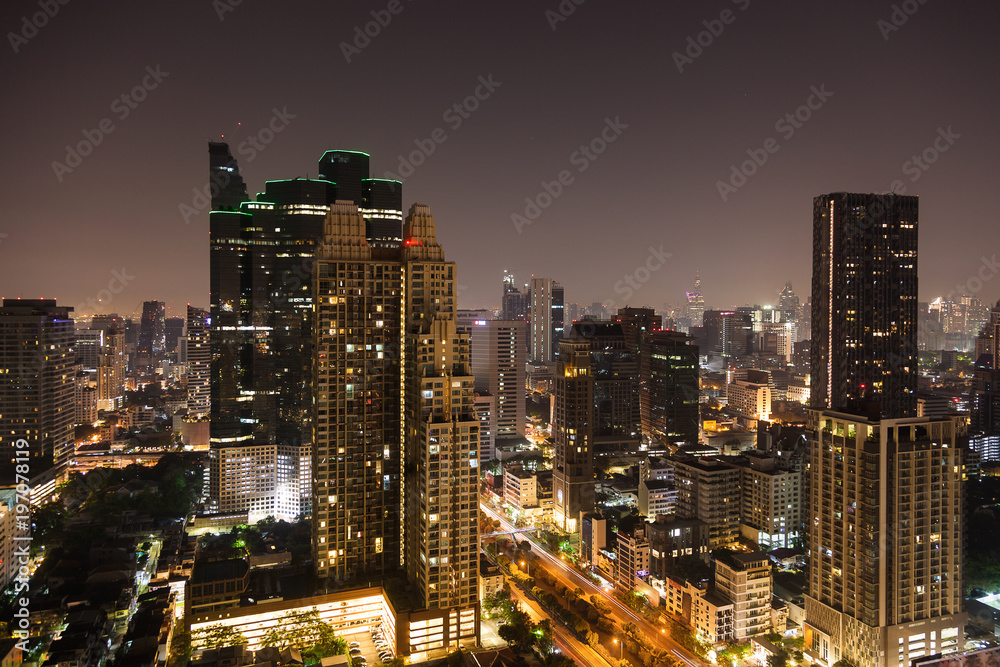 Bangkok aerial skyline view at night in Thailand