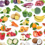 Obst und Gemüse Früchte Apfel Orange Collage Freisteller Quadrat Hintergrund freigestellt