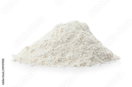 Heap of flour on white background