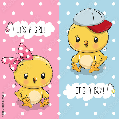 Baby Shower greeting card with Cute Chickens