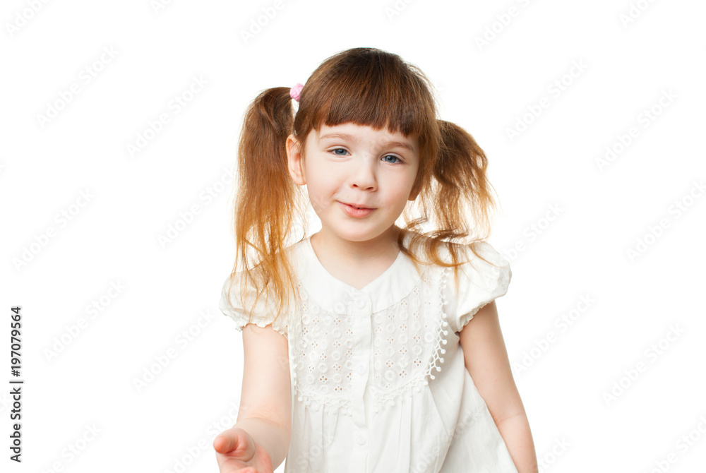 Happy girl 4-5 years old on white background Happy girl 4-5 years old on white background