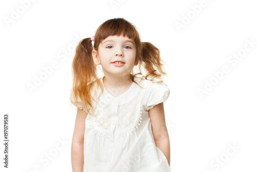 Happy girl 4-5 years old on white background