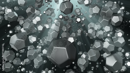 Nanoparticles in rays of light .Large sizes. 3d render. photo