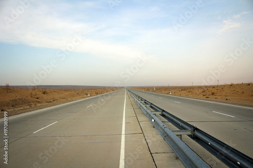 Highway through Kyzylkum Desert view, Uzbekistan