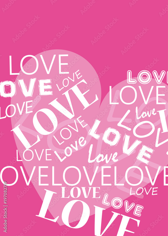 Herz Grafik mit Love-Schriftzügen, Pink, a5