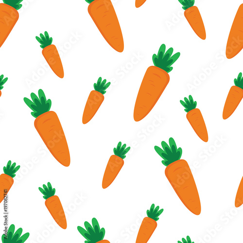 Vector seamless pattern with orange carrots on white background. Vegetable summer pattern, colorful print for design .Carrot pattern