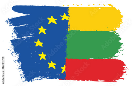 European Union Flag & Lithuania Flag Vector Hand Painted with Rounded Brush