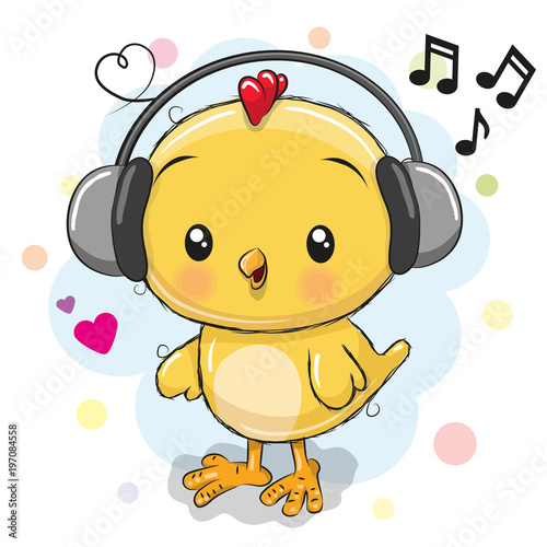 Cute cartoon Chicken with headphones